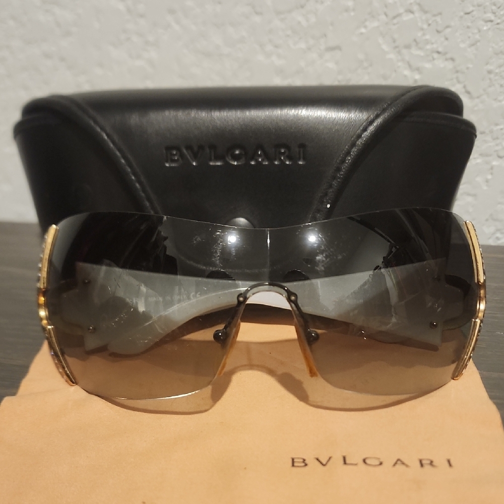 Bvlgari Black and Gold Sunglasses with Gradient Lenses